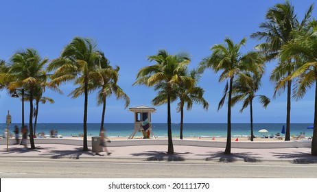 Fort Lauderdale Beach Near Las Olas Boulevard With The Distinctive Wall In The Foreground.