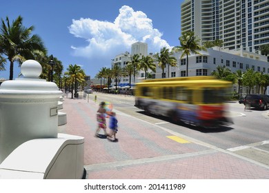 Fort Lauderdale Beach Near Las Olas Boulevard With The Distinctive Wall In The Foreground.