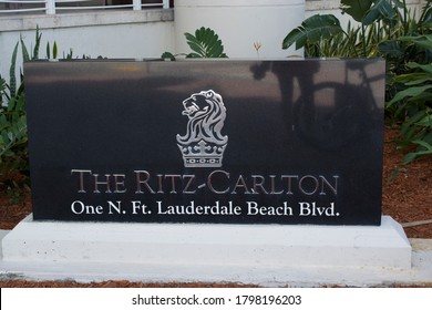 Fort Lauderdale, FL, USA - April 6 2015: The Ritz Carlton Hotel Signage At Entrance