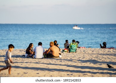 FORT LAUDERDALE, FL, USA - JANUARY 9, 2021: Photo Of Friends On The Beach Vacation Destination