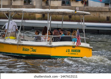 FORT LAUDERDALE, FL, USA - JULY 8, 2019: Water Taxi Tarpon River With Passengers