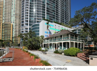 FORT LAUDERDALE, FLORIDA:  Historic Stranahan House, Home Of Pioneers Frank And Ivy Stranahan, Surrounded By High Rises In Downtown Fort Lauderdale, Florida As Seem On November 3, 2017.  