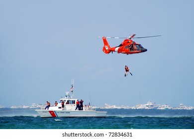 FORT LAUDERDALE, FLORIDA - MAY 7: US Coast Guard helicopter & cutter demonstrate a sea rescue as part of the 2007 Fort Lauderdale Air and Sea Show on May 7,2007 in Fort Lauderdale, Florida.