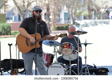 Fort Lauderdale, Florida / USA - February 6 2019: Andrew Morris Band Playing Country Music At The Huizenga Plaza Off Riverwalk Las Olas Blvd Noon Tunes Concert Series In Broward County New River