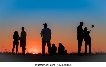 Fort Lauderdale, Florida / USA October 29 2017: Florida Everglades Sunset With People Taking Selfies And Admiring The River Of Grass On A Cloudless Night In Fort Lauderdale Florida