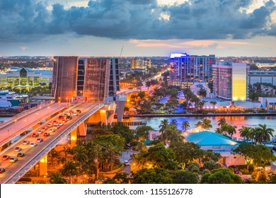 Fort Lauderdale, Florida, USA skyline drawbridge at dusk.