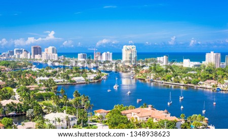 Fort Lauderdale, Florida, USA skyline over Barrier Island.