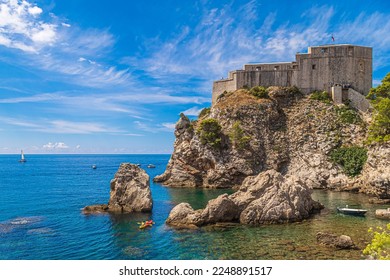 Fort Lovrijenac or St. Lawrence Fortress (Dubrovnik Gibraltar) built in 1018 along a cliff 37 m above sea level in Dubrovnik, Croatia. Location for a famous movie. - Shutterstock ID 2248891517