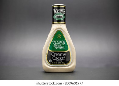 Fort Myers, FL, USA - 7-15-21: A Bottle Of Ken’s Stack House Creamy Caesar Dressing Ken's Started Making Salad Dressing In 1941.