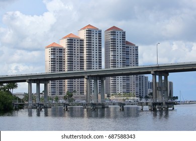 FORT MYERS, FLORIDA, USA - JULY 18:  Downtown Fort Myers's River District Skyline As Seen On July 18, 2017. 