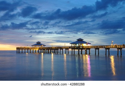 Fort Myers Pier At Sunset, Florida USA