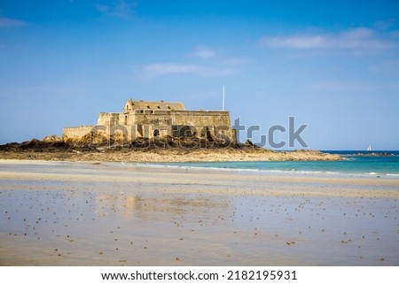 Fort National island, beach and sea in Saint-Malo city, Brittany, France