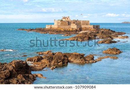 Fort on tidal island Petit Be in Saint-Malo, Brittany, France