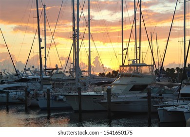 Fort Pierce, Florida/USA-October 24, 2019:  Marina shortly before sunrise.