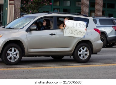 Fort Smith, Arkansas  July 4, 2022: Bans Off Our Bodies Protest Person In Car Hold Sign Saying 