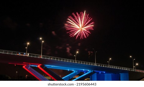 Fort Worth Texas, United States. July 4, 2022: Night Time Picture Of Independence Day Fireworks