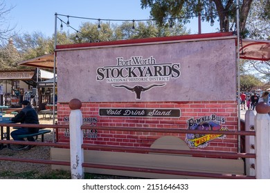 Fort Worth, Texas, USA - March 19, 2022: The Fort Worth Stockyards sign is seen in Fort Worth, Texas, USA. The Fort Worth Stockyards is a National Historic District. 