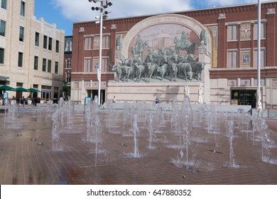 FORT WORTH, TX - May 12: Water Fountains In Sundance Square In Fort Worth, Texas On May 12, 2017.