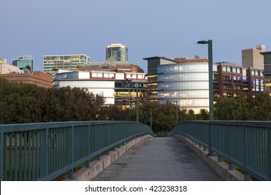 FORT WORTH, TX, USA - APR 6, 2016: Trinity River Campus Of The Tarrant County College At Dusk. Texas, United States