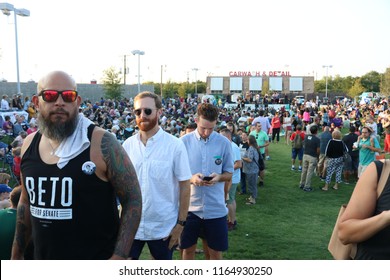 Fort Worth, TX/USA-8 26 18: People In Line For Voter Registration Booth At Beto O'Rourke, The 2018 Democratic Candidate For U.S. Senate In Texas Rally In Fort Worth TX.