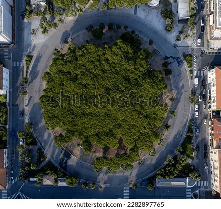 Forte dei Marmi, aerial view of Marconi square; the circular square where the weekly market is held.