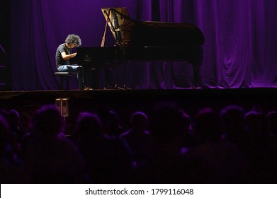 FORTE DEI MARMI, ITALY - AUGUST 12, 2020:  Giovanni Allevi Permorm On Stage At Villa Bertelli Forte Dei Marmi In Your Piano Solo Tour