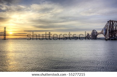 The Forth Road and Rail Bridge at Sunset