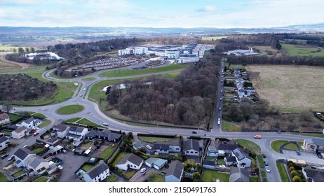 Forth Valley Hospital, Falkirk, Scotland; 26th March 2022: Low level aerial image of Forth Valley Hospital near Falkirk in Central Scotland.