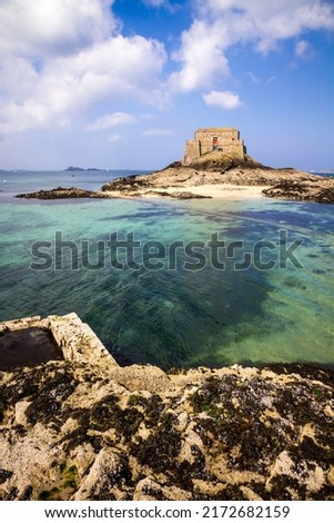 Fortified castel, Fort du Petit Be, beach and sea in Saint-Malo city, Brittany, France