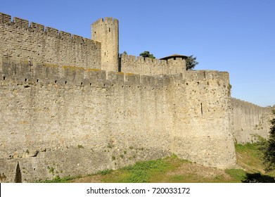Fortified city of Carcassonne and its ramparts dating from the Middle Ages located in the French department of Aude