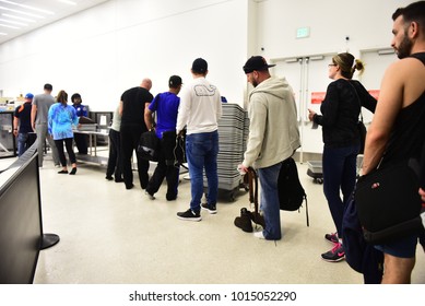 Fort-Lauderdale - JANUARY 22, 2018: Unidentified people lined up for security and passport control at Fort-Lauderdale International Airport, Florida
