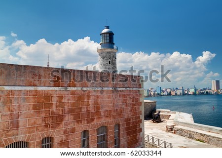 The fortress of El Morro in Havana, Cuba with the city in the background on a beautiful summer day