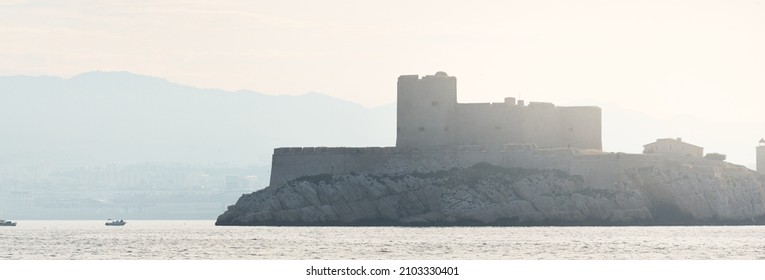 A Fortress Tower Of The Château D'If, Close-up View From The Sailing Boat. Frioul Archipelago, Mediterranean Sea, Bay Of Marseille, France. Travel Destinations, National Landmark, Sightseeing