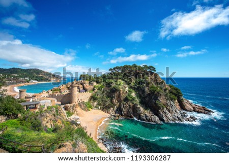 Fortress Vila Vella and Badia de Tossa bay at summer in Tossa de Mar on Costa Brava, Catalunya, Spain, Catalunya, Spain