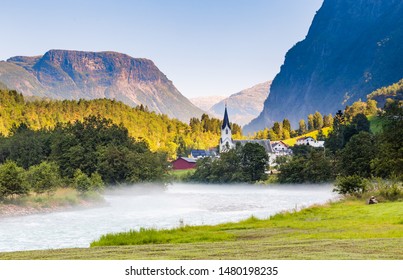 Fortun village near Skjolden in Fotundalen valley Sogn og Fjordane in Western Norway
