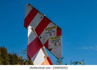 Fortuna, California, USA, Dec 20, 2020: Buried Pipeline Warning Sign.