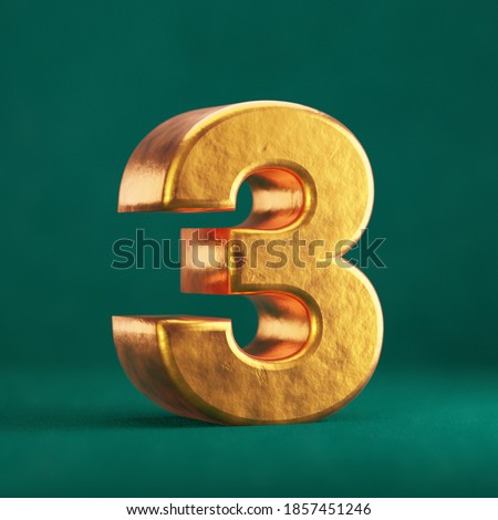 Fortuna Gold Number 3 on Tidewater Green background. Trend color font type symbol. 3d render.