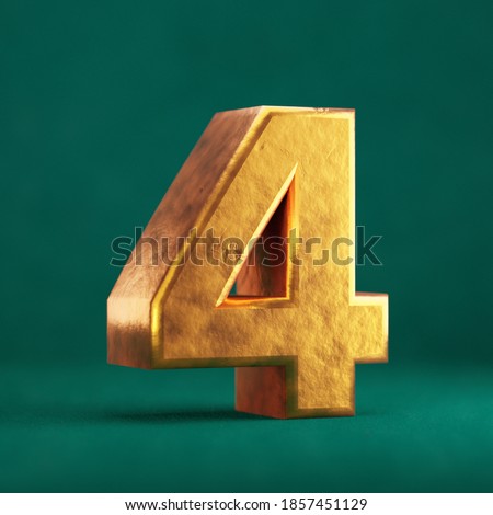 Fortuna Gold Number 4 on Tidewater Green background. Trend color font type symbol. 3d render. Foto stock © 