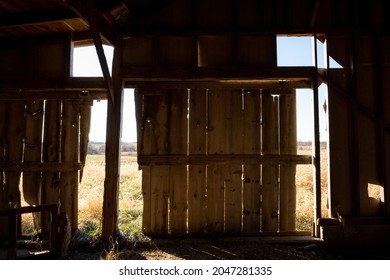 Fortuna Missouri - November 30 2019: Crumbling Walls In A Wood Farm Shed.