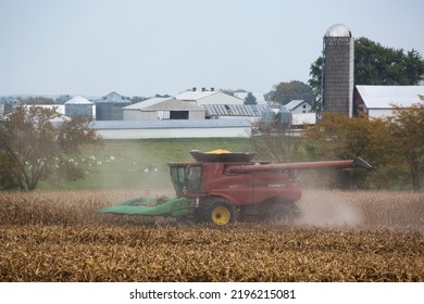 Fortuna, Missouri - October 22, 2020:  Corn Harvested In Rural Missouri Farmland.