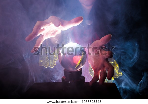 Fortune Teller Works Dark Room Crystal Royalty Free Stock