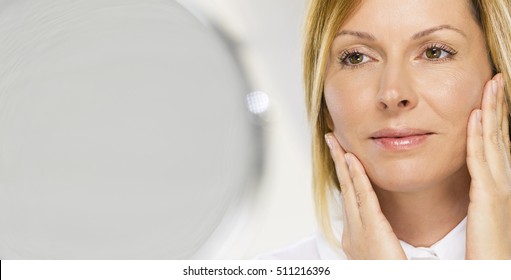 Forty Years Old Woman And Mirror