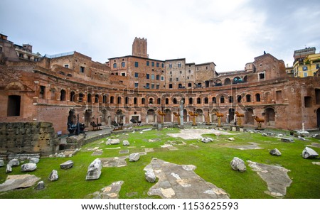 The forum and Market of Trajan in Rome, Italy. Trajan's Market (Mercati di Traiano) is one of the main tourist attractions of Roma