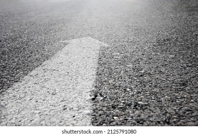 Forward Arrow Sign, Straight Arrow Sign On Paved Road.