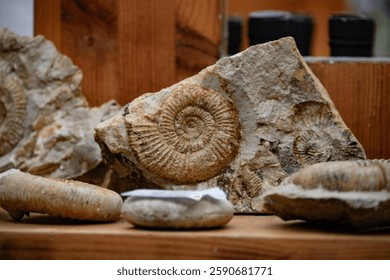 Fossil of the ammonites. Close up