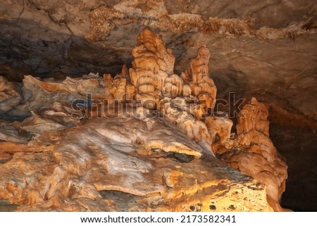 Fossilized sedimentary rocks in Al Hoota Cave, Sultanate of Oman.