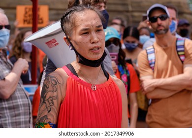fOttawa, Canada. July 31, 2021. Mumilaaq Qaqqaq, Federal MP NDP speaks at  March for Truth and Justice for Canadian Indigenous People demanding a special commission to investigate residential schools 