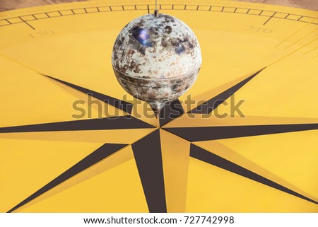 Foucault's pendulum close-up. The pendulum used to experimentally demonstrate the diurnal rotation of the Earth.