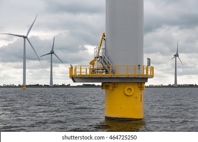 Foundation big Dutch wind turbine in the sea