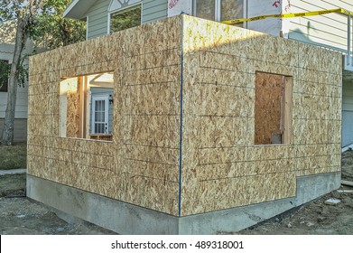 Foundation And First Floor Of Home Addition Framed And Covered With Osb (oriented Strand Board)